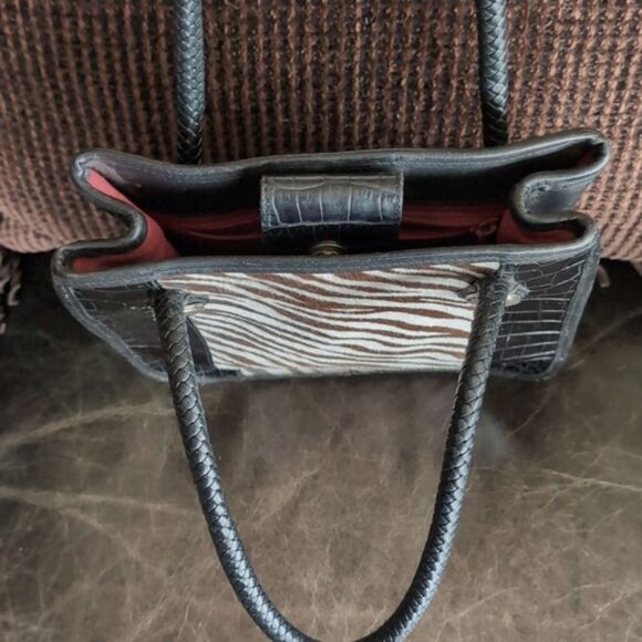 Vintage Brighten Hair on Hide Zebra and Croc Print with Silver Grommets Tote Bag - Picture 8 of 13